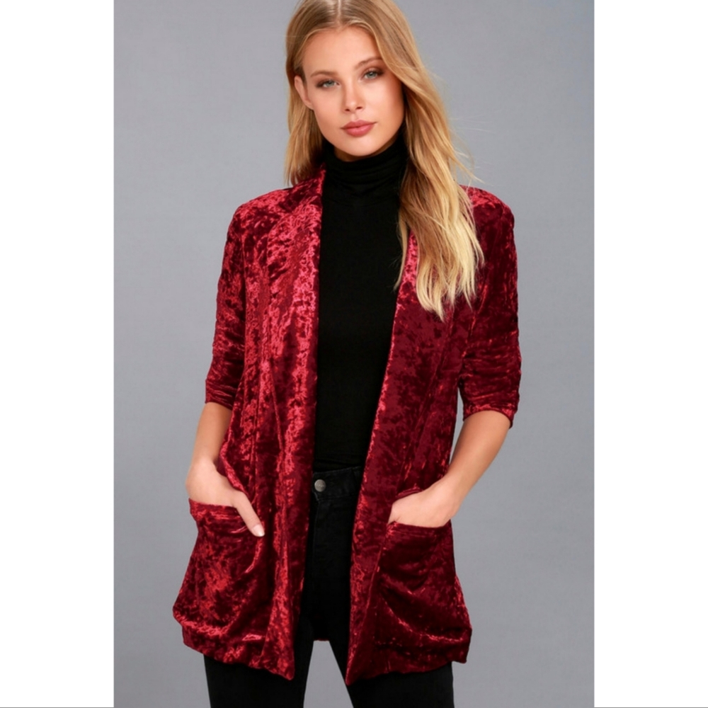 Lulus Crushed Red Velvet Back To Your Heart Blazer